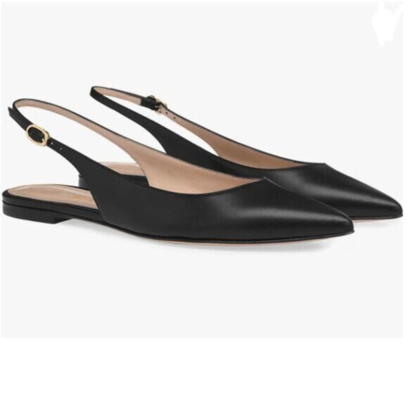 FOWT Black Pointed Toe Slingback Buckle Strap Womens Flats Comfort Casual Shoes - Picture 1 of 8